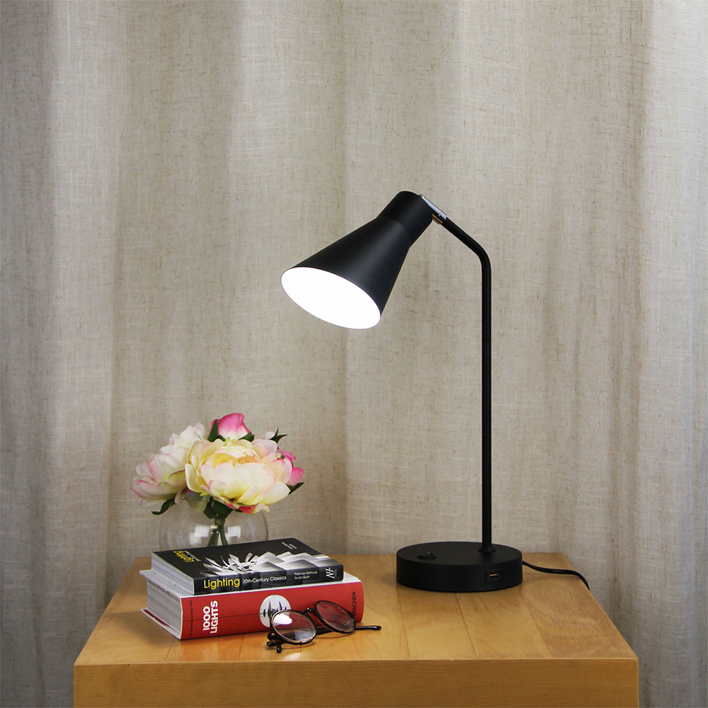 Thor Desk Lamp with USB Black - OL93931BK