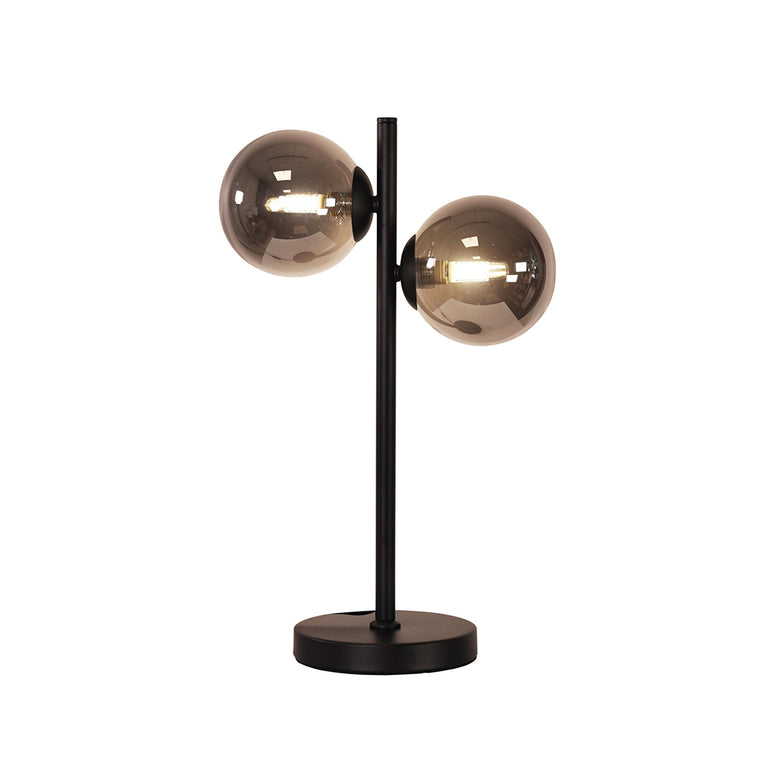 Valcross 2 Light Decorative with Smoke Glass Spheres Table Lamp Black - OL97442BK