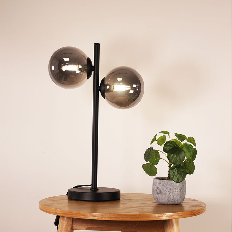 Valcross 2 Light Decorative with Smoke Glass Spheres Table Lamp Black - OL97442BK