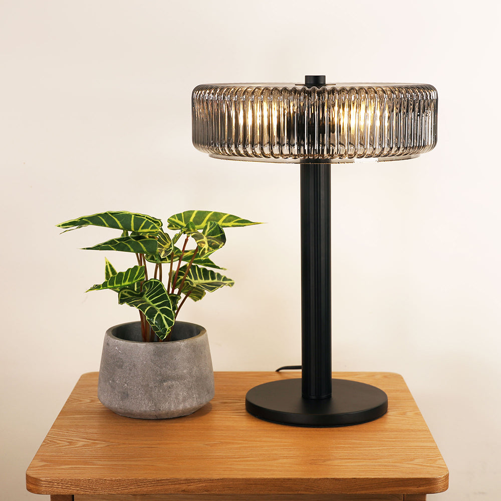Gordon Ribbed Optic Glass Table Lamp Black - OL97524BK