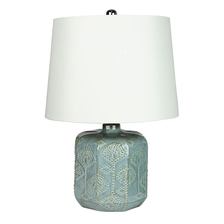Bikki Embossed Ceramic Table Lamp with White Shantung Shade Blue - OL97971BL