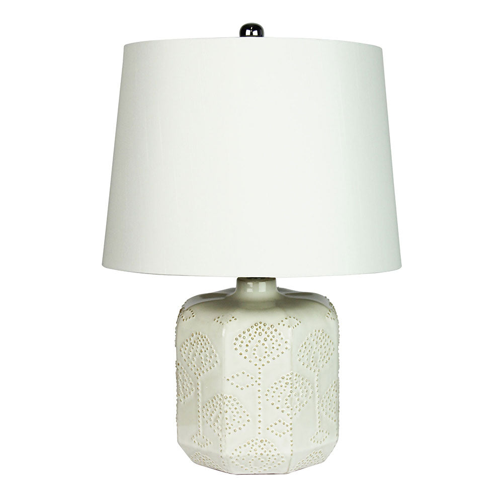 Bikki Embossed Ceramic Table Lamp with Shantung Shade White - OL97971WH