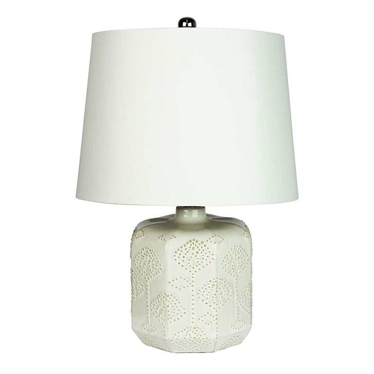 Bikki Embossed Ceramic Table Lamp with Shantung Shade White - OL97971WH