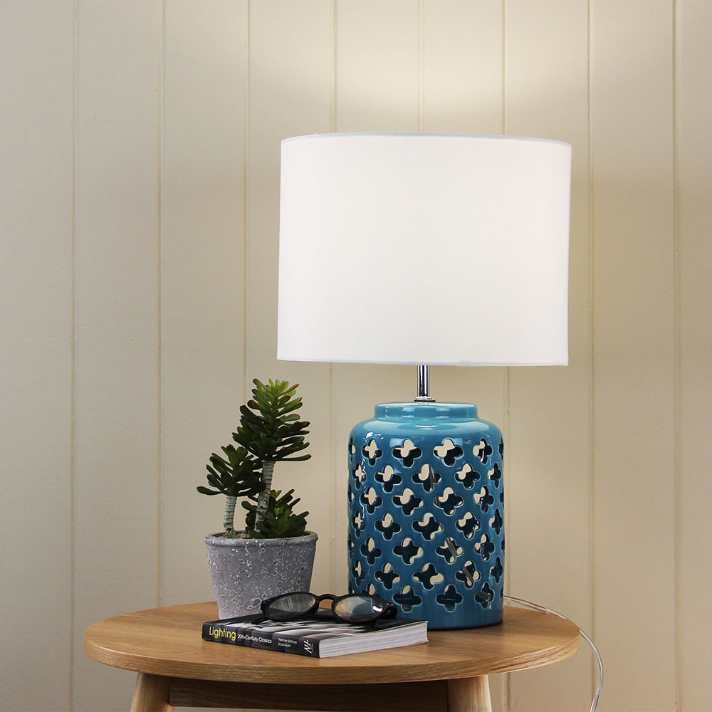 Casbah Moorish Cut Ceramic Table Lamp Teal - OL97978TE