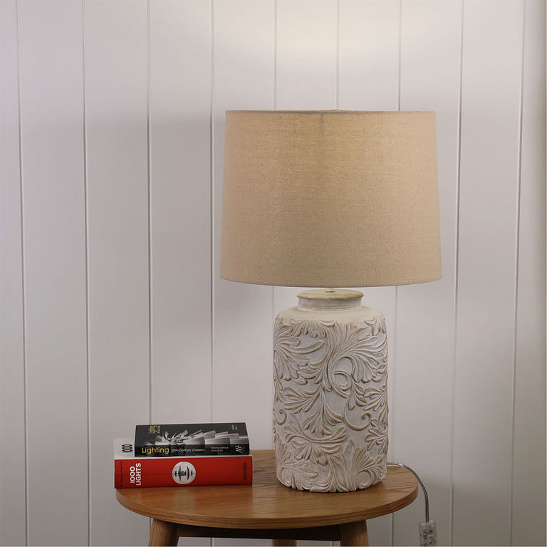 Andorra Embossed Floral Table Lamp White - OL98856