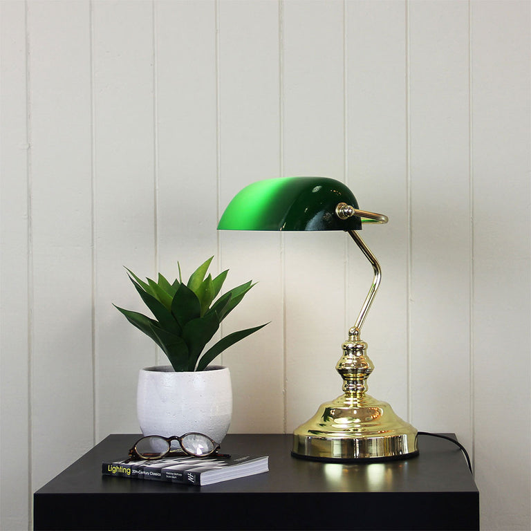 Bankers Brass Table Lamp Brass / Green - OL99441BP