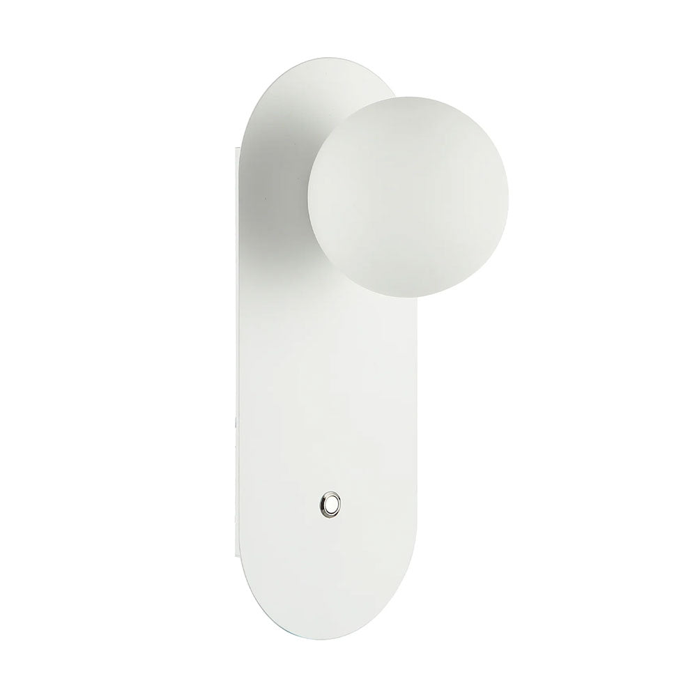 Ovalis Round Opal Diffuser Oblong Base With Switch Wall Light White - OVALIS3