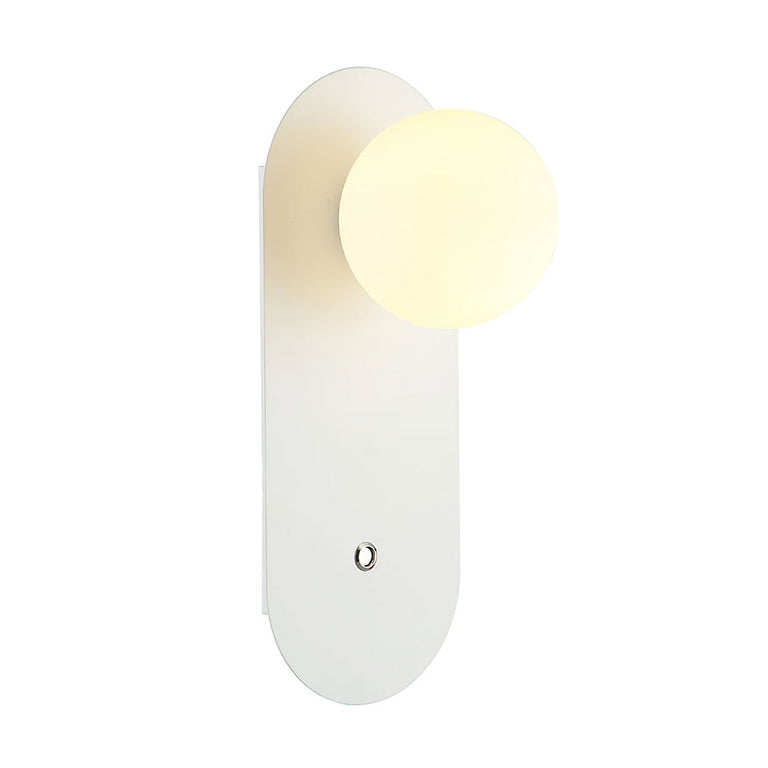 Ovalis Round Opal Diffuser Oblong Base With Switch Wall Light White - OVALIS3