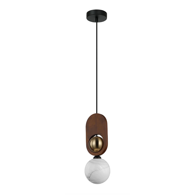 Interior Sandblasted Opal Diffuser with Brass & Wood Highlight Pendant Red - PALTA2