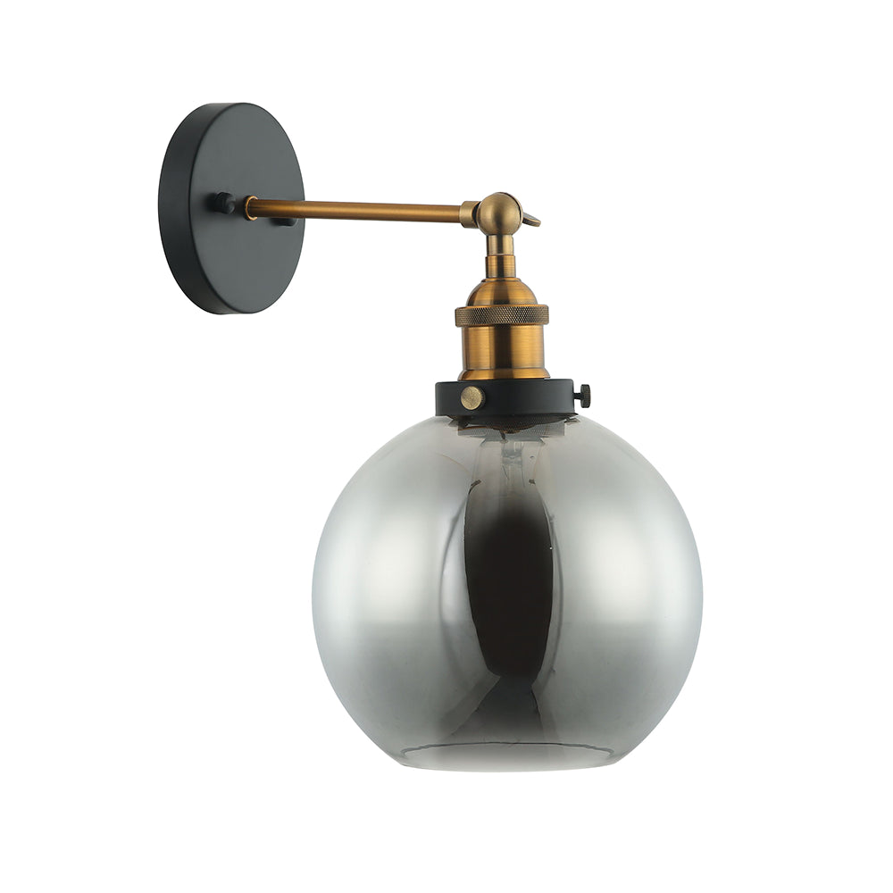 Interior 200mm Glass Adjustable Wall Light Antique Brass / Black Smoke - PESINI2W