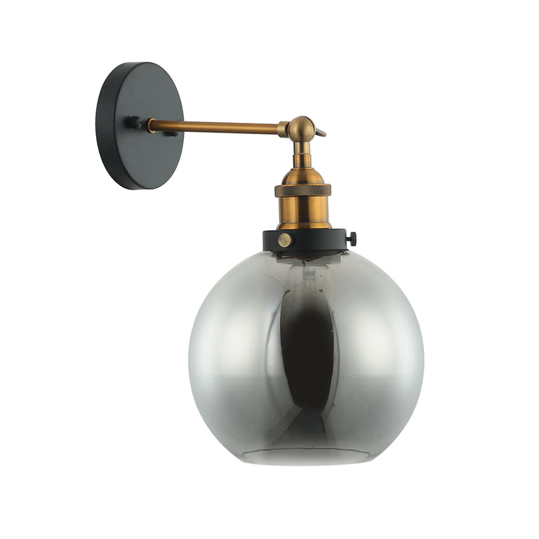Interior 200mm Glass Adjustable Wall Light Antique Brass / Black Smoke - PESINI2W