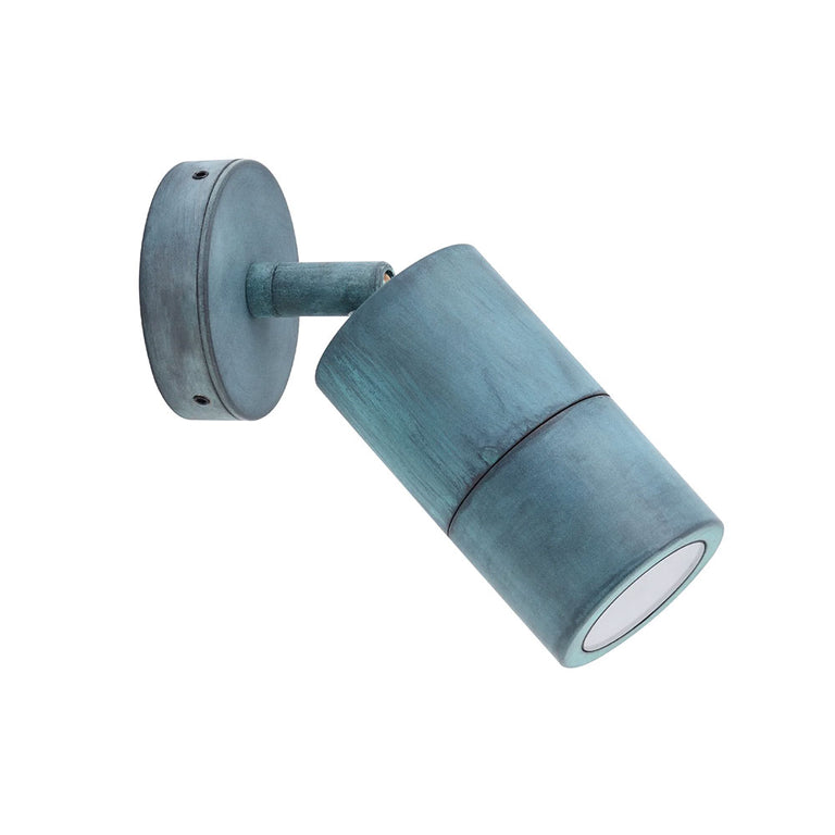 Poseidon 240V GU10 Single Adjustable Wall Pillar Light Green Patina - PG1ABR3