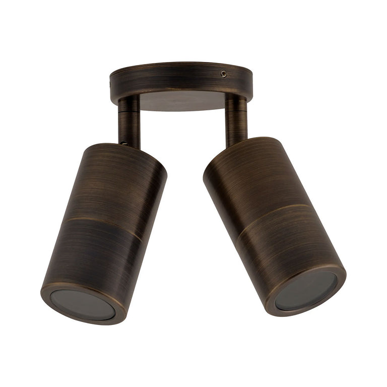 Poseidon 240V GU10 Double Adjustable Wall Pillar Light Rustic Brass - PG2ABR