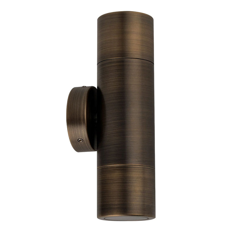 Poseidon 240V GU10 Up & Down Wall Pillar Light Rustic Brass - PGUDBR