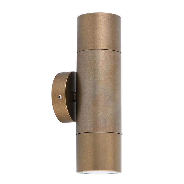 Poseidon 240V GU10 Up & Down Wall Pillar Light Aged Brass - PGUDBR1