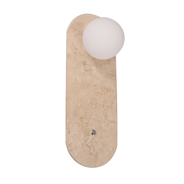 Interior Oblong Travertine Base With Beige Finish & Round Opal Diffuser Wall Light - POI1