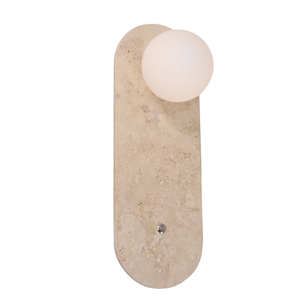 Interior Oblong Travertine Base With Beige Finish & Round Opal Diffuser Wall Light - POI1