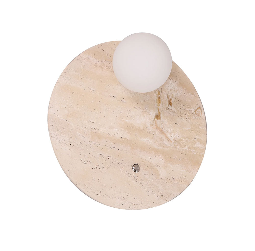 Interior Round Travertine Base With Beige Finish & Round Opal Diffuser Wall Light - POI2
