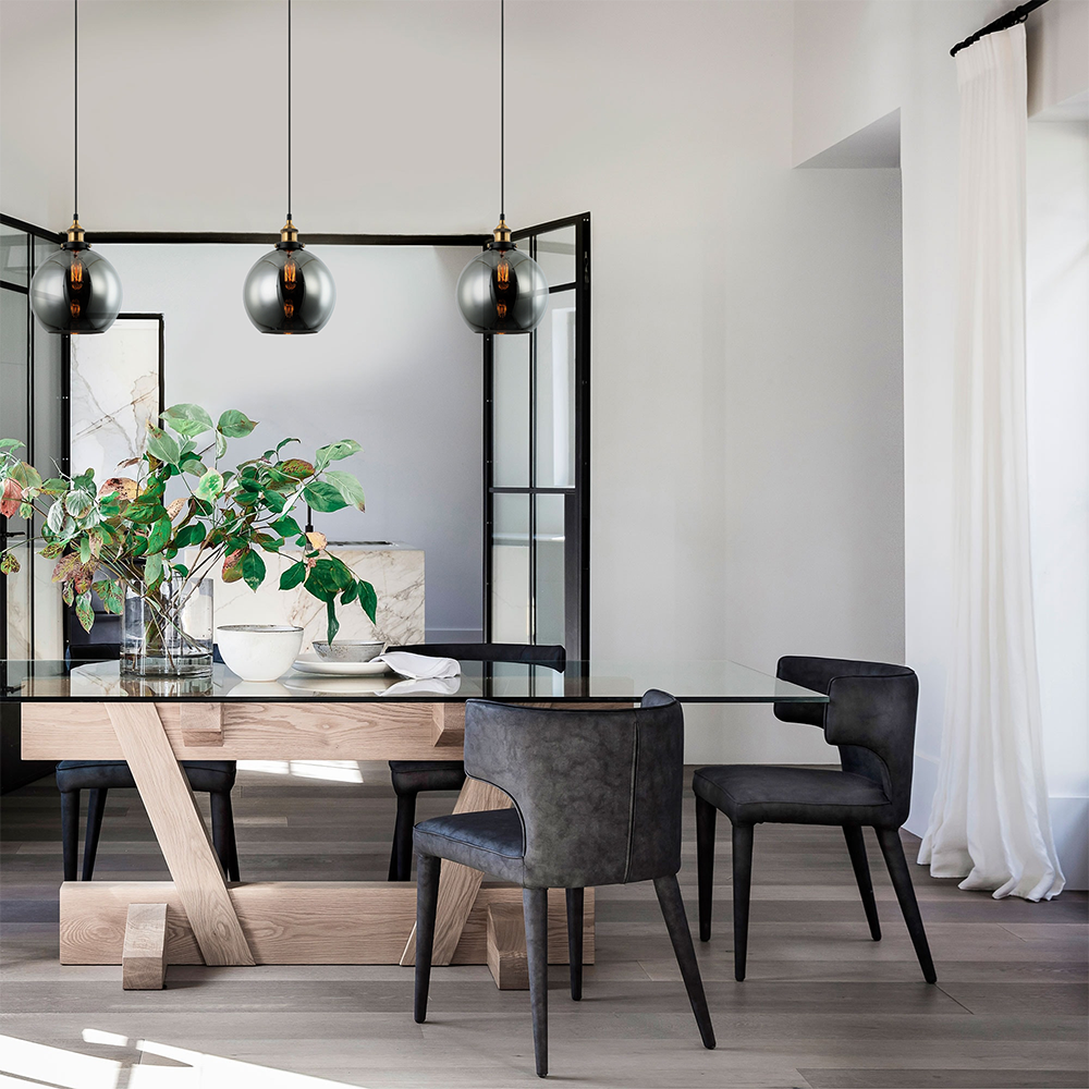 Interior 250mm Glass Pendant Antique Brass / Black Smoke - PESINI2