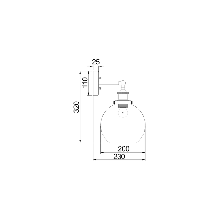Interior 200mm Glass Adjustable Wall Light Chrome / Black Smoke - PESINI5W