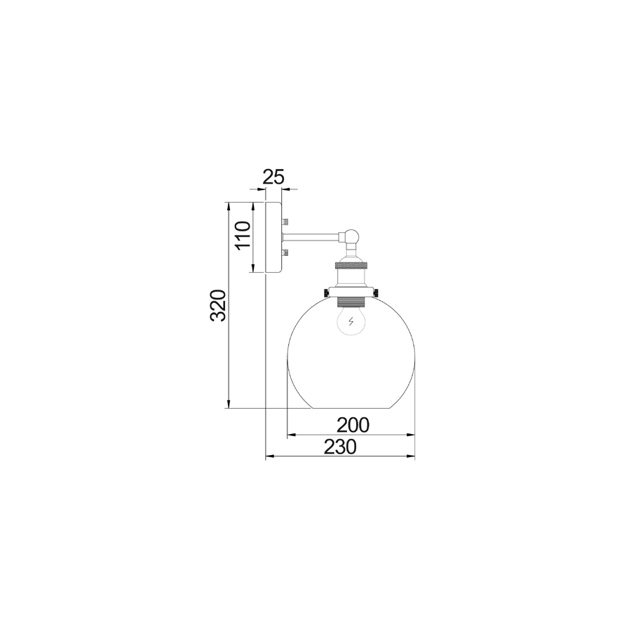 Interior 200mm Glass Adjustable Wall Light Chrome / Amber - PESINI6W
