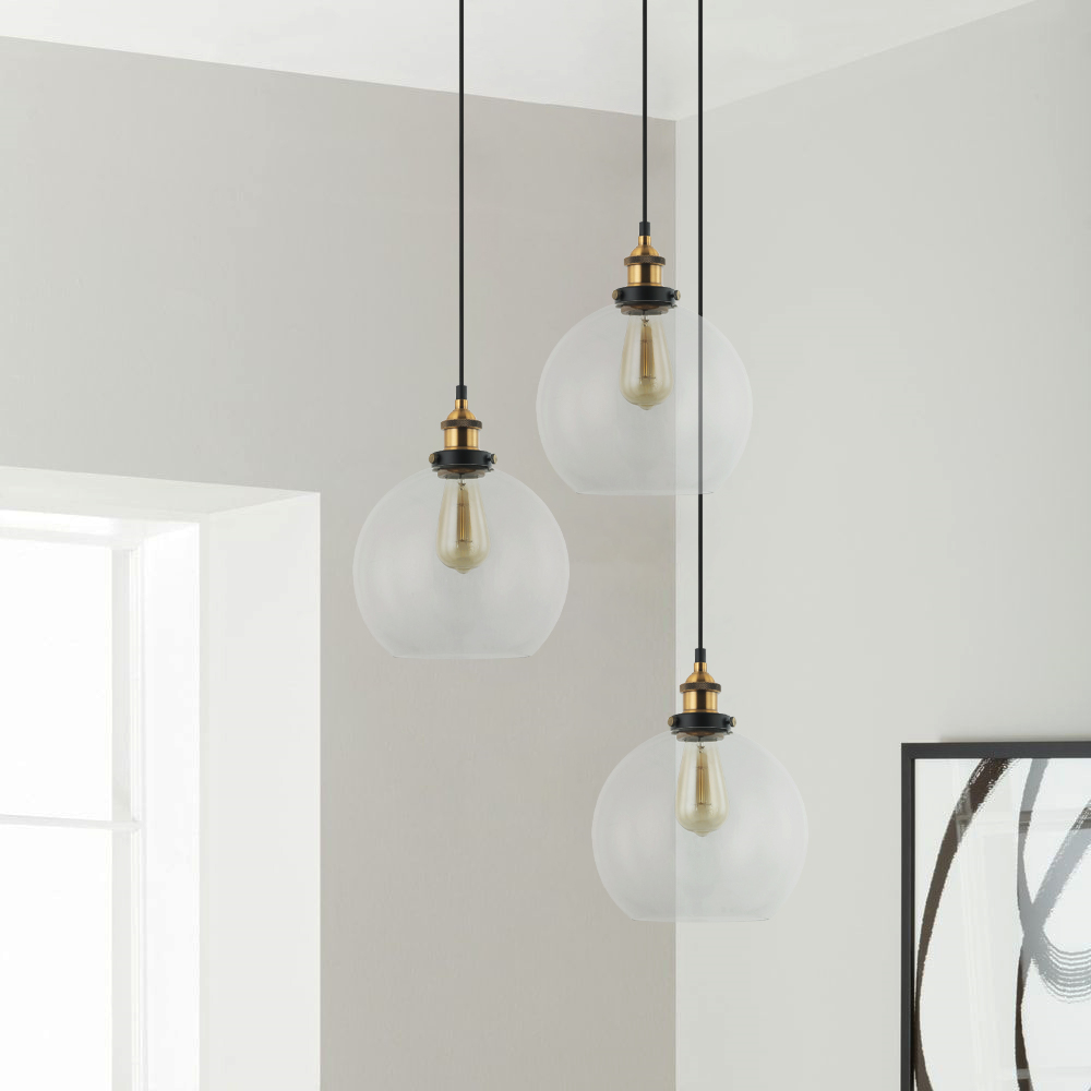 Interior 250mm Glass Pendant Antique Brass / Clear - PESINI1