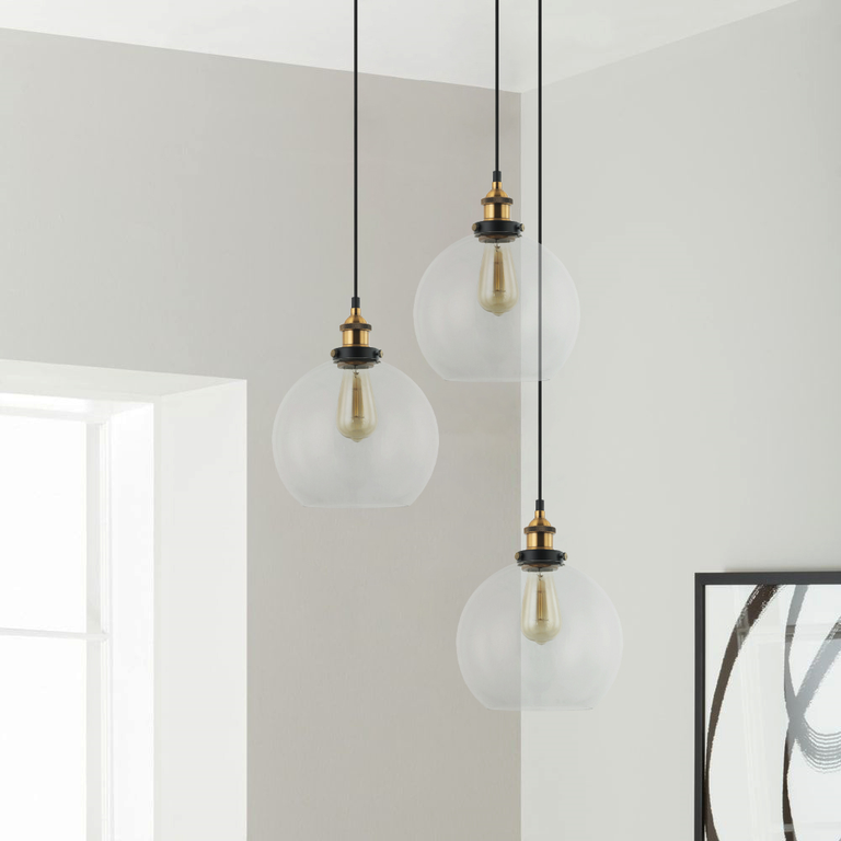 Interior 250mm Glass Pendant Antique Brass / Clear - PESINI1