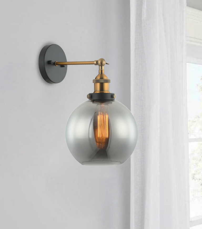 Interior 200mm Glass Adjustable Wall Light Antique Brass / Black Smoke - PESINI2W
