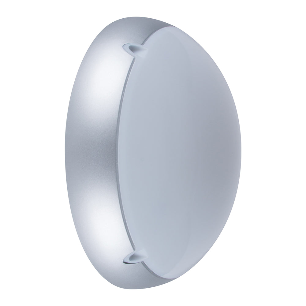 Ivela 240V E27 Round Polycarbonate Bunker Wall Light Large Silver - 18653
