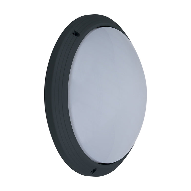 Ivela 240V E27 Round Polycarbonate Bunker Wall Light Black - 18631