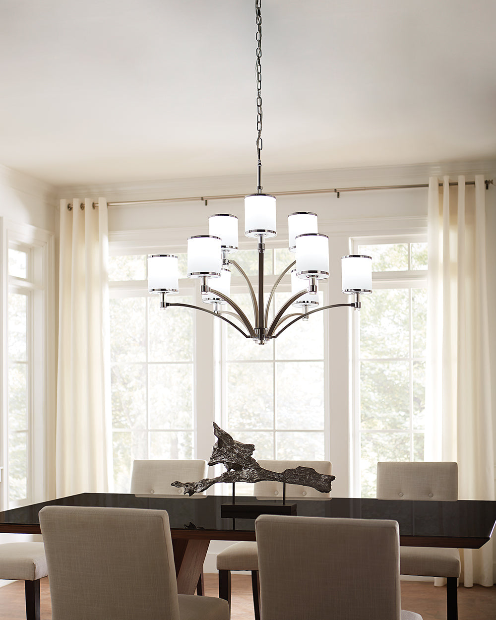 Prospect Park 9 Light Chandelier Satin Nickel / Chrome - FE-PROSPECT-PARK9