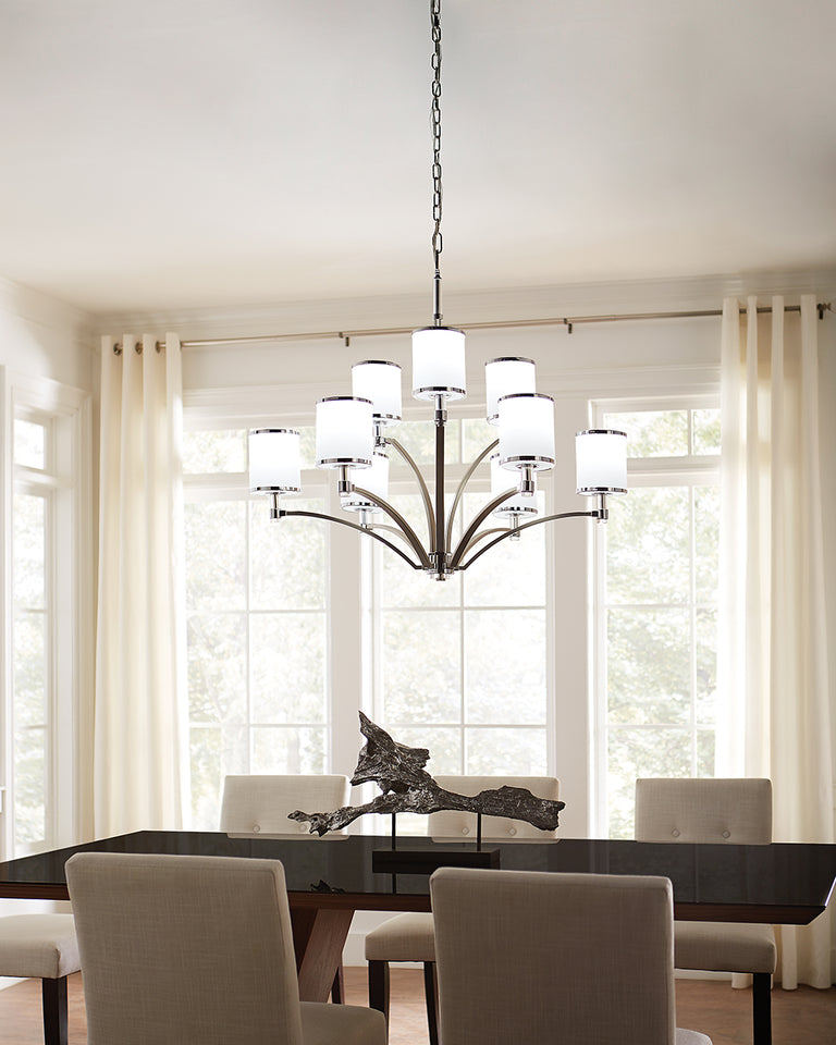 Prospect Park 9 Light Chandelier Satin Nickel / Chrome - FE-PROSPECT-PARK9