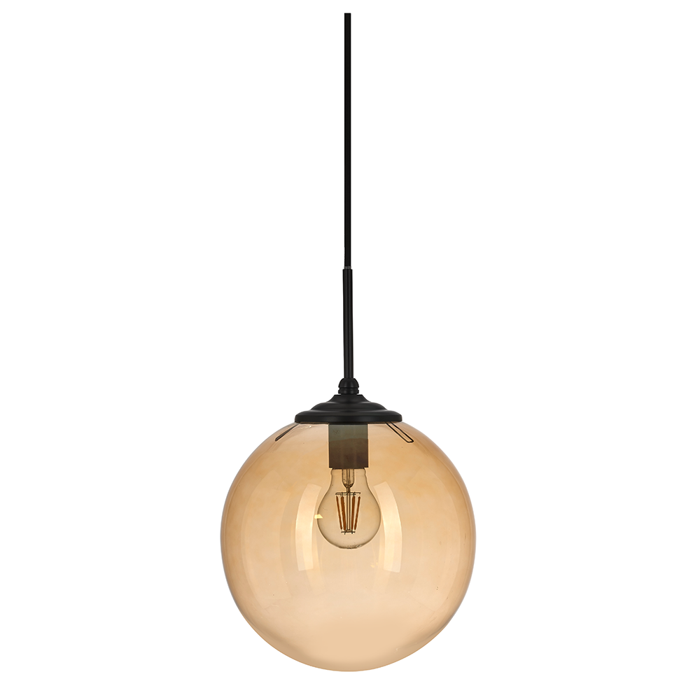 Sophia 1 Light Glass Globe Pendant Smoke / Black - Q316 + CGK-BL