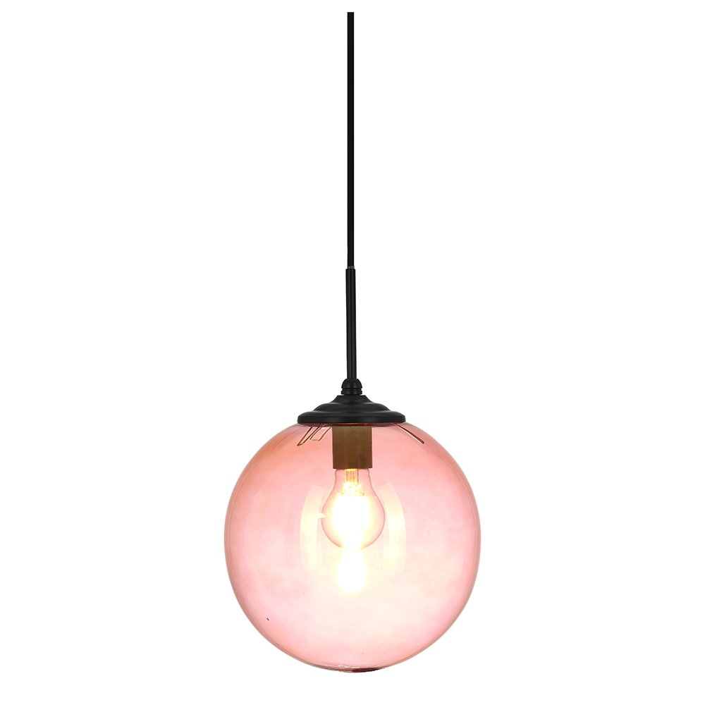 Sophia 1 Light Glass Globe Pendant Rose / Black - Q318 + CGK-BL