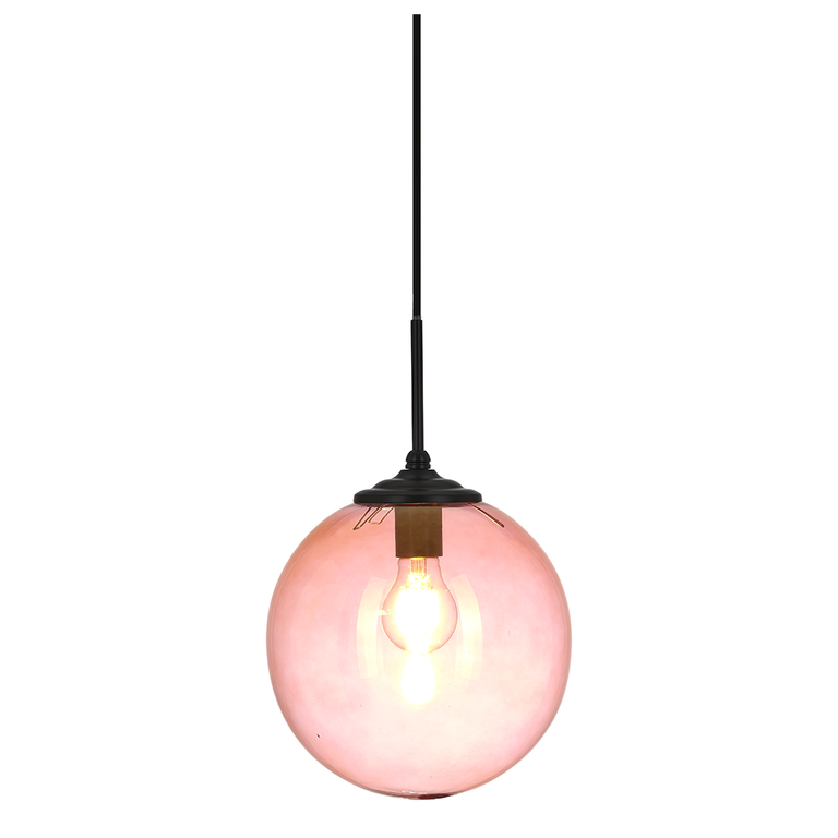 Sophia 1 Light Glass Globe Pendant Rose / Black - Q318 + CGK-BL