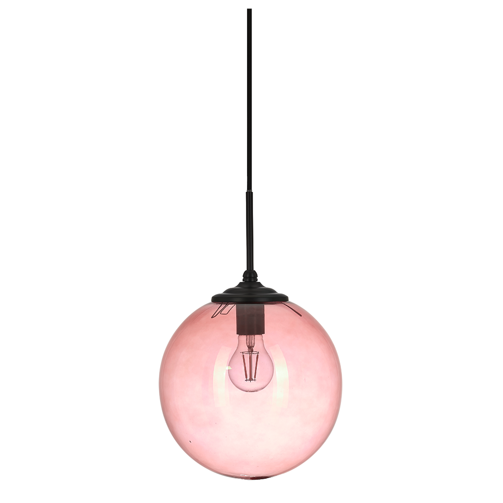 Sophia 1 Light Glass Globe Pendant Rose / Black - Q318 + CGK-BL