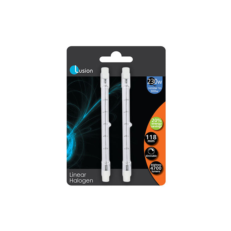 Halogen Linear 240V 118mm Double Ended 230W Lamp - QI230W118MMBP2 (Twin Pack)
