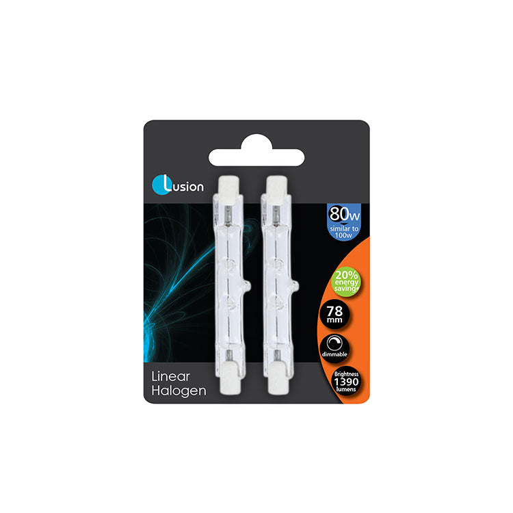 Halogen Linear 240V 78mm Double Ended 80W Lamp - QI80W78MMBP2 (Twin Pack)