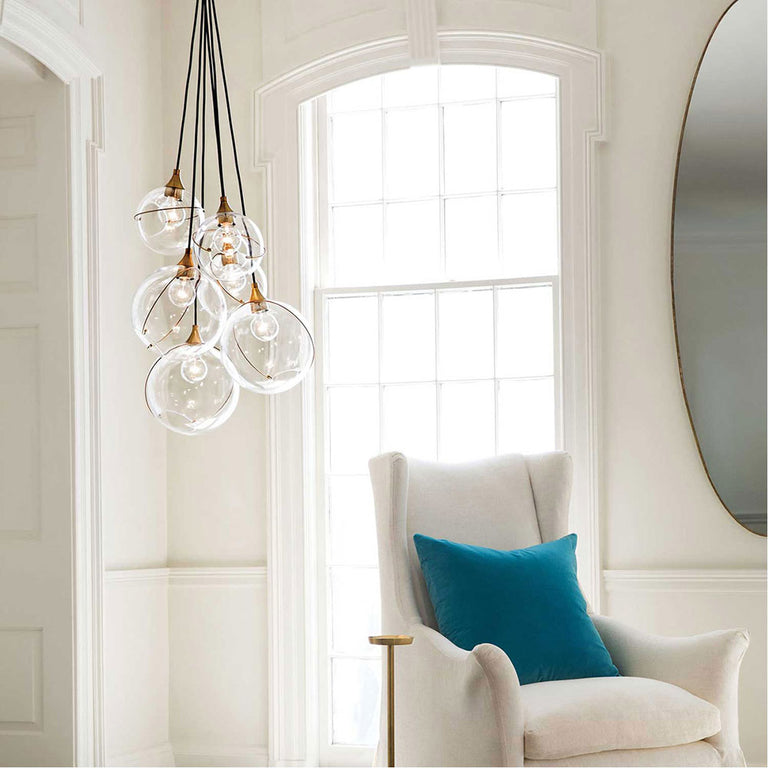 Skye 6 Light 24" Heritage Pendant Light Brass / Black - QN-SKYE-6P