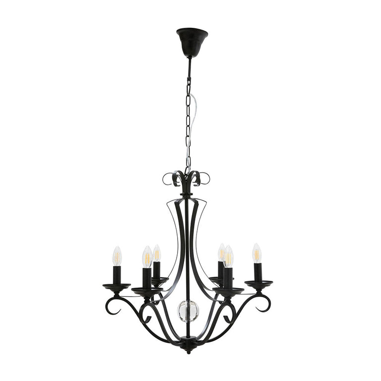Rialto 6 Light Candelabra Pendant Black - RIALTO-6L Black