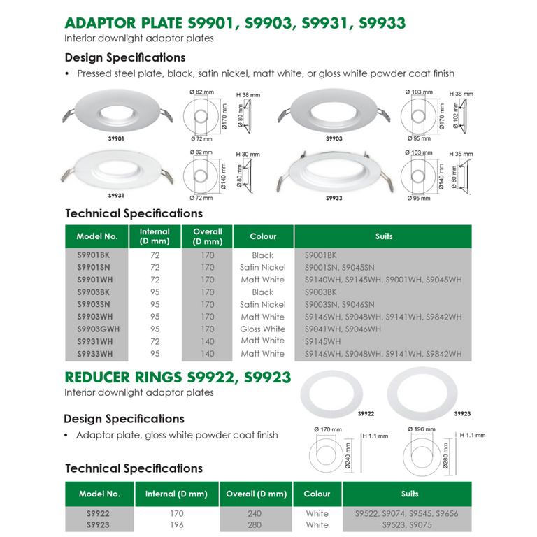 LED Downlight Adaptor Plate - S9901