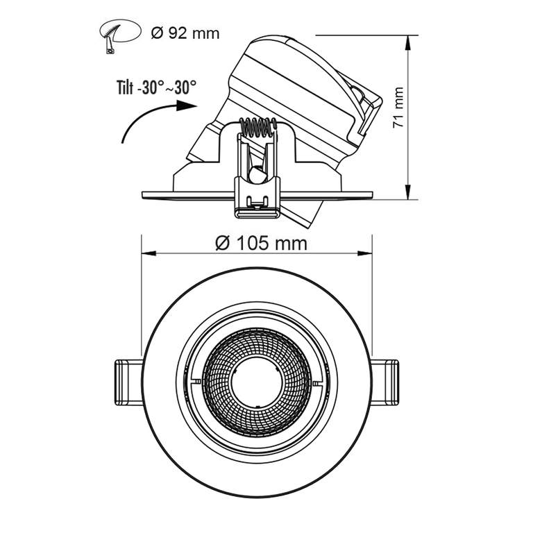 Coolum Plus 9W Centre Tilt Dimmable LED Downlight Black / Tri-Colour - S9168TC/BK
