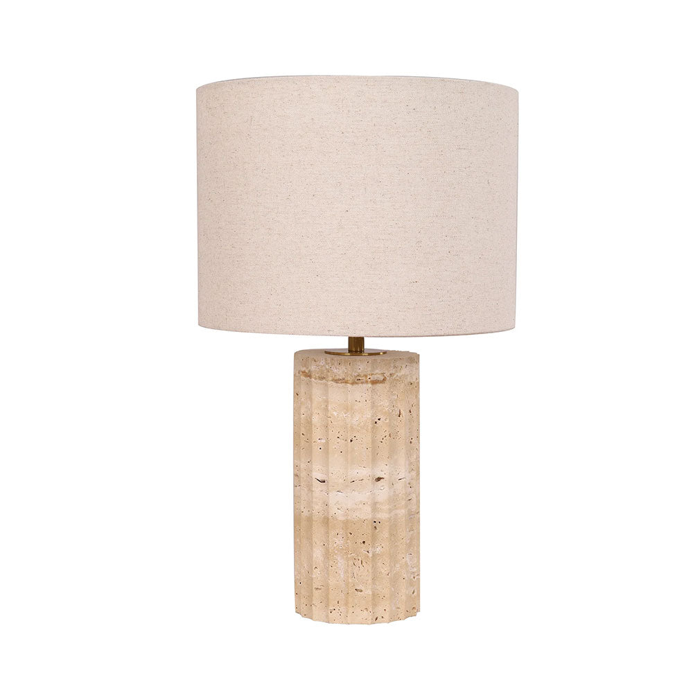 Sagitta Beige Travertine Base Oblong Fabric Cream Shade Table Lamp Small - SAGITTA-T1