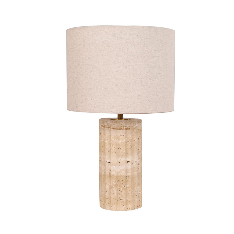 Sagitta Beige Travertine Base Oblong Fabric Cream Shade Table Lamp Small - SAGITTA-T1