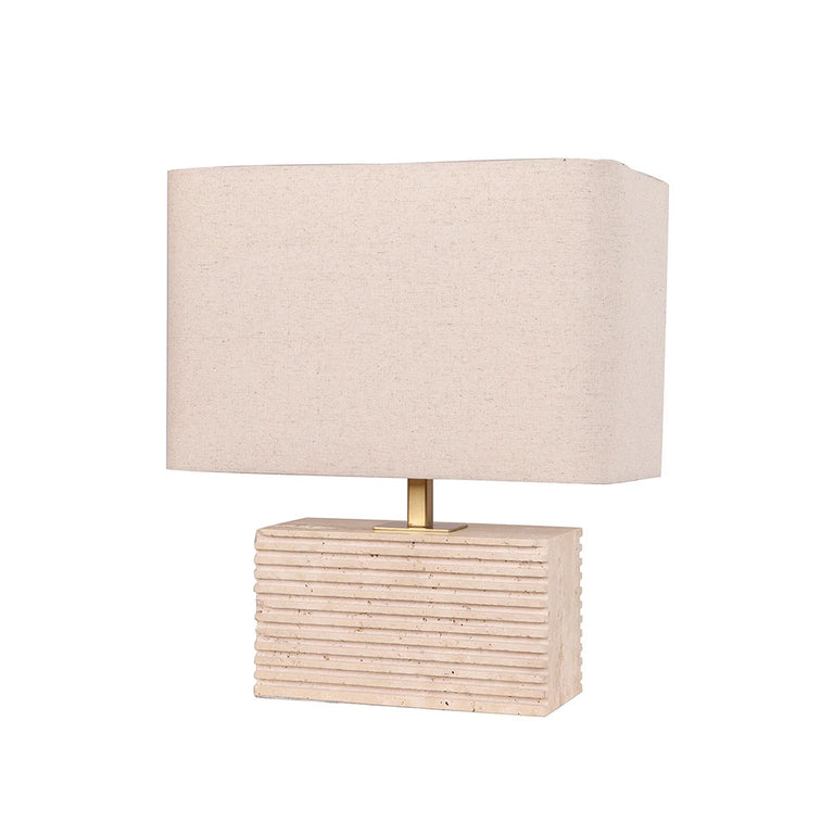 Sagitta Rectangular Beige Travertine Base Rectangular Fabric Cream Shade Table Lamp - SAGITTA-T5