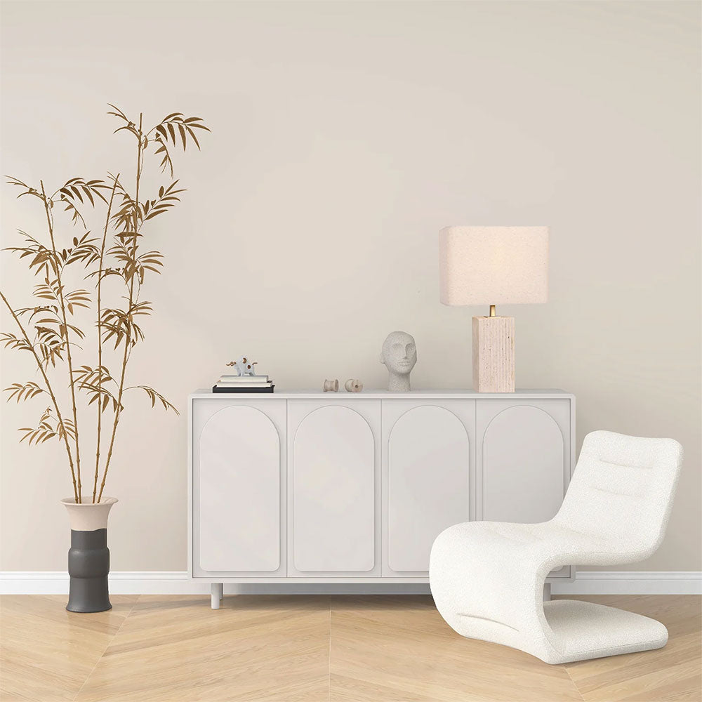 Sagitta Beige Travertine Base Rectangular Fabric Cream Shade Table Lamp Large -  SAGITTA-T9