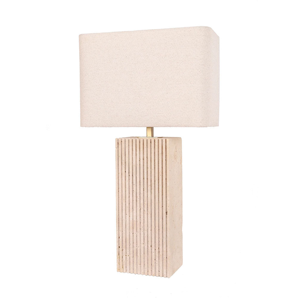 Sagitta Beige Travertine Base Rectangular Fabric Cream Shade Table Lamp Large -  SAGITTA-T9
