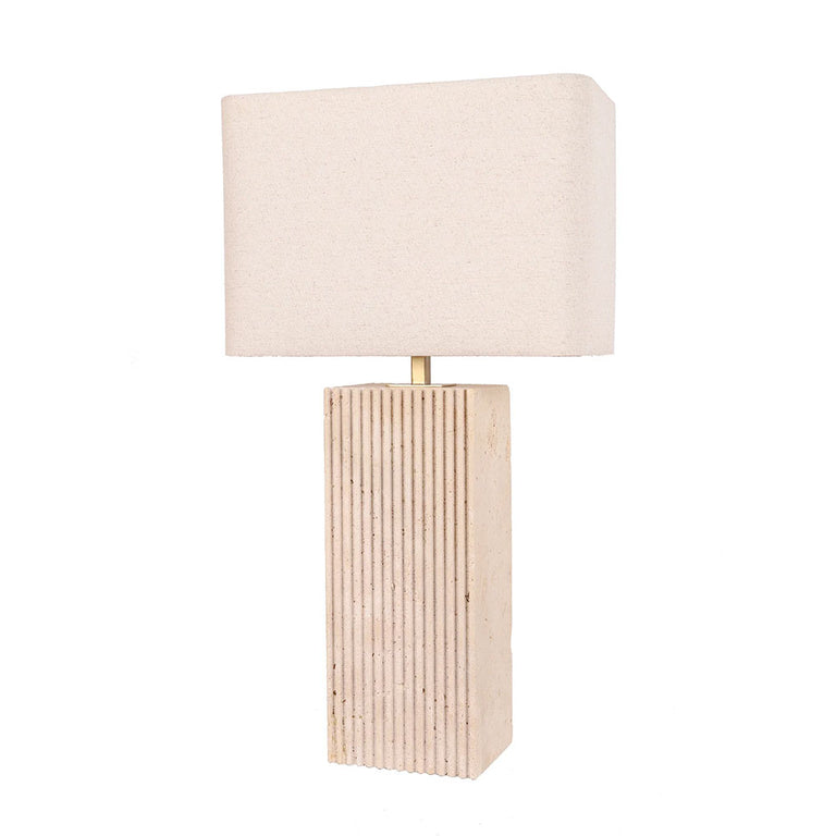 Sagitta Beige Travertine Base Rectangular Fabric Cream Shade Table Lamp Large -  SAGITTA-T9