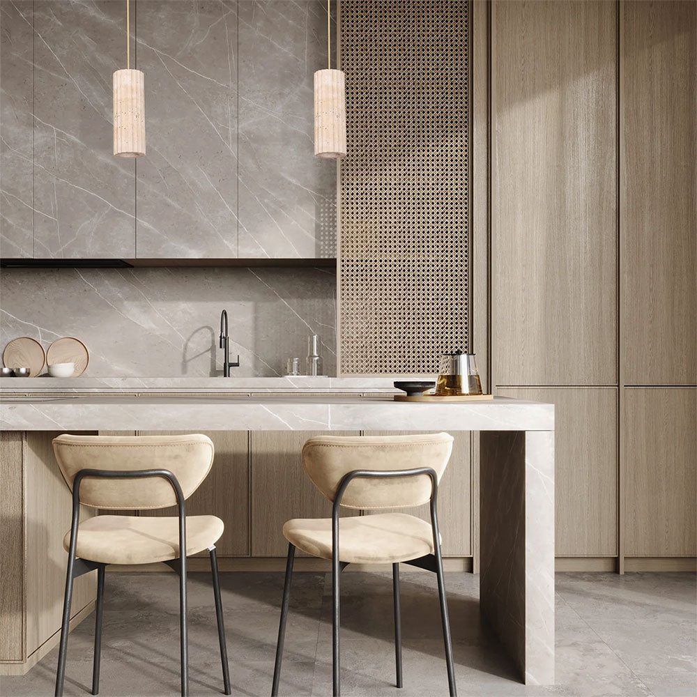 Sagitta Interior Oblong Beige Travertine with Brass Highlight Pendant - SAGITTA1
