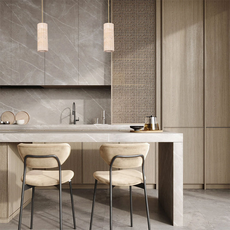 Sagitta Interior Oblong Beige Travertine with Brass Highlight Pendant - SAGITTA1